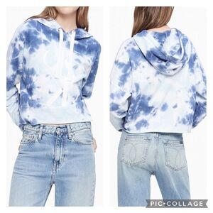 Nwt Calvin Klein Crop Monogram Tie-Dye Hoodie
